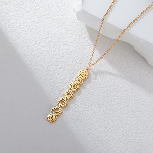 Dreamtimes 7 Chakra Necklace for Women Stainless Steel Spiritual Healing Pendant Necklace for Meditation Yoga Lover for Christmas - color: Gold