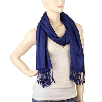 Falari Women's Soft Solid Color Pashmina Shawl Wrap Scarf, for Wedding, Bridesmaid Gifts, Evening Dress - color: Navy Blue
