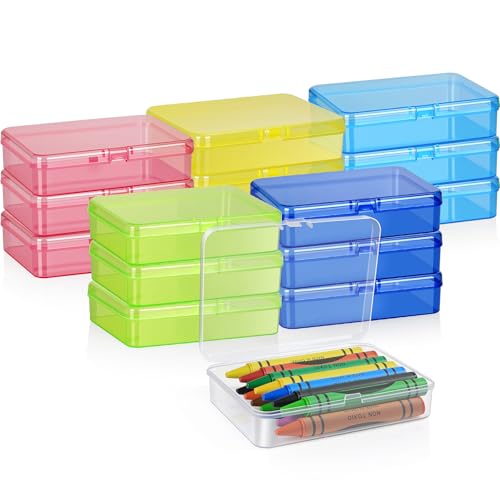 16 Pcs Plastic Crayon Box, Mini Plastic Storage Containers with Lid, 4.5x3.4 Inches Clear Rectangle Box Small Storage Boxes for Crafts, Jewelry Beads, Office Supplies (Multicolor) - color: Multicolor