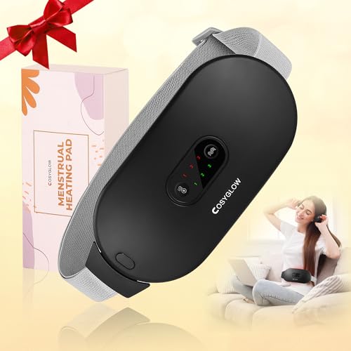 Portable Cordless Heating Pad Cramps: 6 Heat Levels and 6 Massage Modes,3S Fast Heating,Period Menstrual Electric Heating Pad,Gifts for Women 961S-Black - color: Black