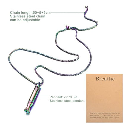 Anxiety Relief Pendant Mindfulness Breathing Necklace - Essential Oil Diffuser & Personal Inhaler Aromatherapy Necklaces for Women & Men (Rainbow) - color: Rainbow