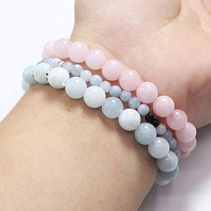 Tree of Life Yoga Healing Stone Bracelets,Multilayer Lotus Chakra Stone Reiki Bracelet Sets,Anxiety Crystal Natural Stone,for Women Stress Relief - style: Aquamarine + pink crystal
