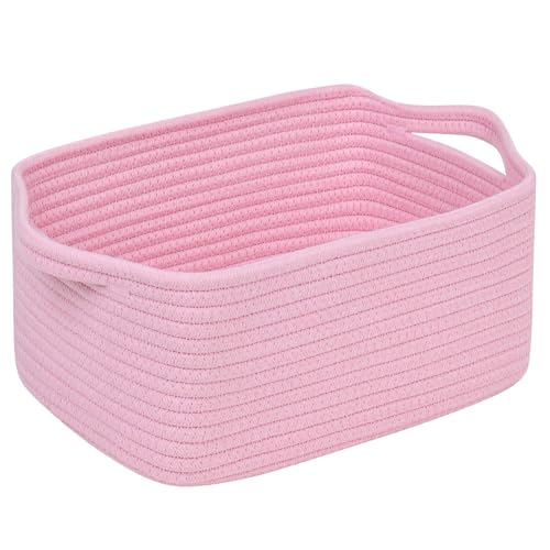 CubesLand Cube Storage Organizer Basket Bin, Cube Shelf Shelves Cotton Rope Basket, Durable Woven Rectangular Basket for Organizing, Nursery Toys Basket, 14x10x7.08IN Pink Basket - color: Pink, size: 14''x10''x7.08''