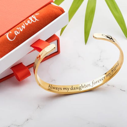Carviell Bracelet - Gifts for Women – Inspirational, Friendship, Love, Mom, Daughter, Sister, Christian, Graduation, Memorial & Wedding Gifts – 100+ Phrases – Stainless Steel, Gift-Ready - style: DAUGHTER'S Gift - Always my daughter, forever my friend