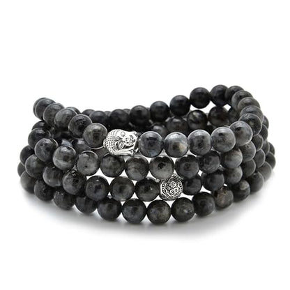 Buddha Charm Meditation Jewelry of 108 Mala Prayer Beads Bracelet or Necklace - style: Labradorite