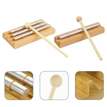 2 Pcs Meditation Chime with Mallet, Three Tone Trio and Single Tone Chime Percussion Instrument Energy Chime for Mindfulness Meditation Relaxation