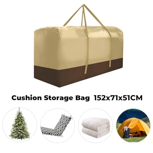 Outdoor Cushion Storage Bag Extra Large 420D Oxford Waterproof Dust Proof Outdoor Zippered Patio Cushion Storage Bag (Beige) - size: X-Large (Pack of 1)
