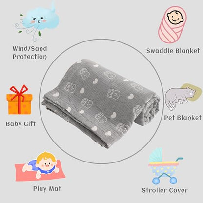 NTBAY 3 Layer Oversized Muslin Cotton Toddler Blanket, Jacquard Reversible Nursery Bed Blanket, Super Soft and Thermal for All Seasons, Baby Gift, 45"x60", Dark Grey Rabbit - color: Dark Grey Rabbit, size: 45x60 Inch (Pack of 1)