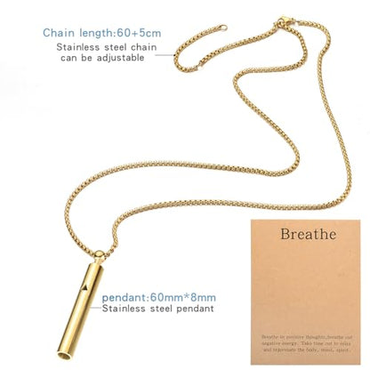 Anxiety Breathe Easy Necklace Mindfulness Breathing Necklace Breathlace Stainless Steel Pendant for Natural Calm & Stress Relief - color: Gold T