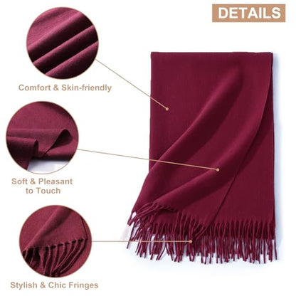 Sumolux Scarf for Women Pashmina Shawls Wraps for Evening Dresses Wedding Bridesmaid Gifts Winter Warm Soft Scarves - color: Wine Red