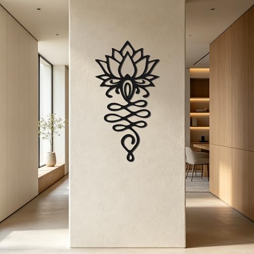 Xedatric Lotus flower Wall Decor – Black Metal Lotus Flower Decor 27.6x14.6 inch for Yoga Space Living Room Meditation Nook Spiritual Anchor - color: 3-black