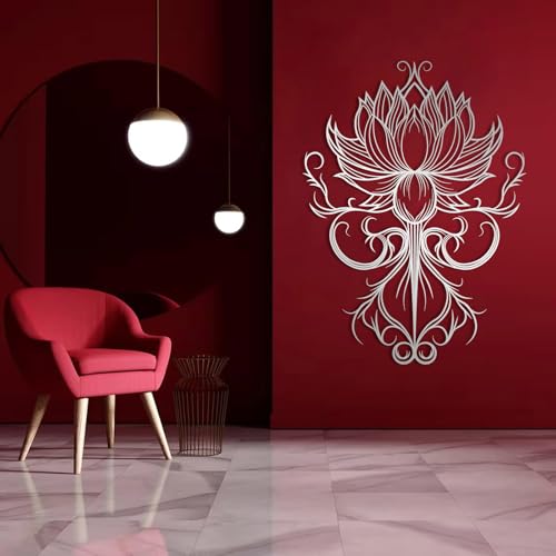 EUSTUGO Lotus Flower Mandala Metal Wall Art, Mandala Metal Wall Decor, Lotus Flower Wall Decor, Spiritual Art for Yoga Meditation Room, Living Room, Bedroom (Gold 1, 35"x25"/90x65cm)