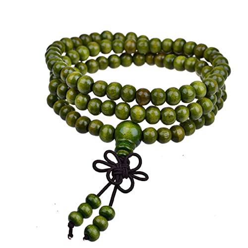 108 Mala Wooden Beads Bracelet Necklace Elastic Healing Wood Sandalwood Seed Buddhist Bracelet for Women Men Buddha Prayer Meditation Jewelry - color: H 1pc 8mm green