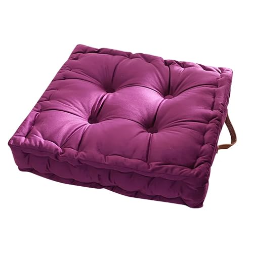 Floor Cushion Pillow, 16.5" Square Floor Cushion Seating for Adults Velvet Thick Meditation Cushion with Handles Decorative Floor Pillow for Yoga Living Room Bedroom Tatami, Purple - color: Purple/16.5"