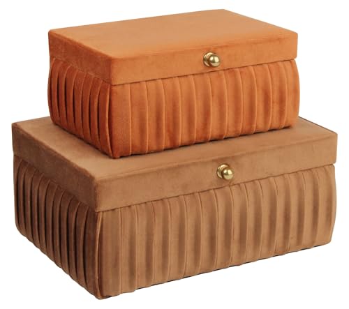 HofferRuffer Velvet Decorative Boxes, Jewelry Boxes Storage Accessory Organizer Boxes with Elegant Handle Decor, Classic Velvet Set of 2 Pieces (Brown) - color: Brown