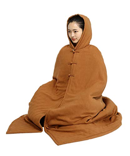 Unisex Men Women Meditation Buddhist Cloak Winter - color: Dark Orange, size: X-Large