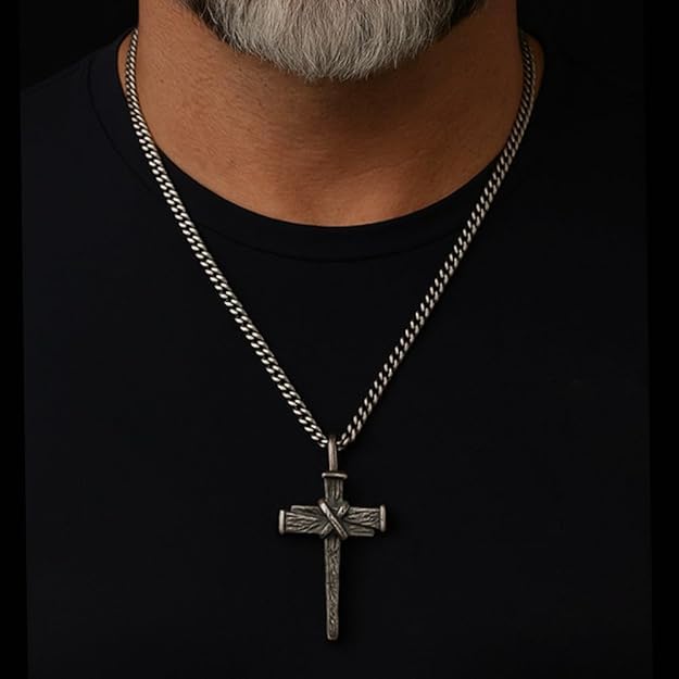 Hero Company Cross Necklace for Men - ‘Nailed to the Cross Galatians 2:20' Stainless Steel Christian Necklace for Father's Day - Helps Pair Veterans with a Service Dog