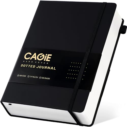 CAGIE Bullet Dotted Journal Notebook 320 Pages 100 GSM Paper Hardcover B5 Dot Grid Notebook Leather Journals for Writing Women Men Work Journaling, Black - color: Black, style: Dotted B5