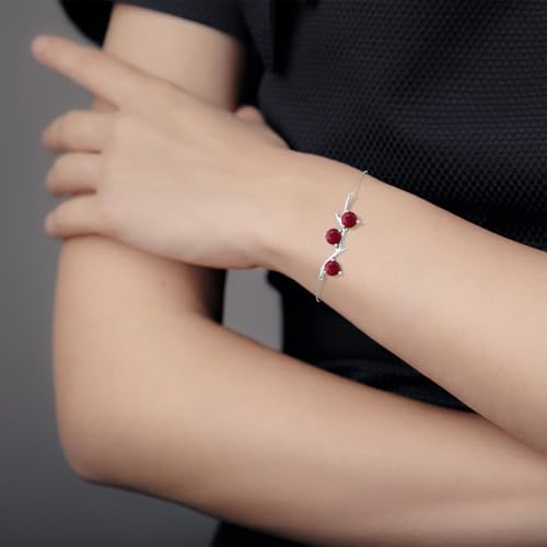 Angara - Women's Chain Bracelet in 14K Solid Gold/Platinum | Tree Branch Bracelet for Anniversary, Wedding, Birthday Gift | Round Sapphire | Ruby | Emerald | Diamond - size: 7 mm