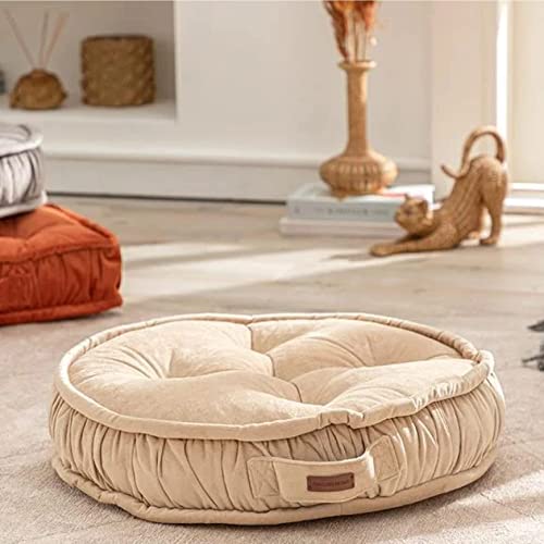 Floor Pillow, Round Boho Floor Pillow, Thick Quilted Seat Cushion, Cat and Dog Bed, Comfortable Floor Cushions for Adults, Soft Meditation Cushion, Bench Cushion, Beige, 22" 5" Inch