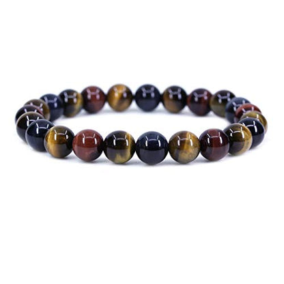 Keleny Gem Semi Precious Gemstones 8mm Natural Quartzite Stone Round Beads Crystal Stretch Bracelet 7 Inch Unisex - color: Multicolor Tiger Eye