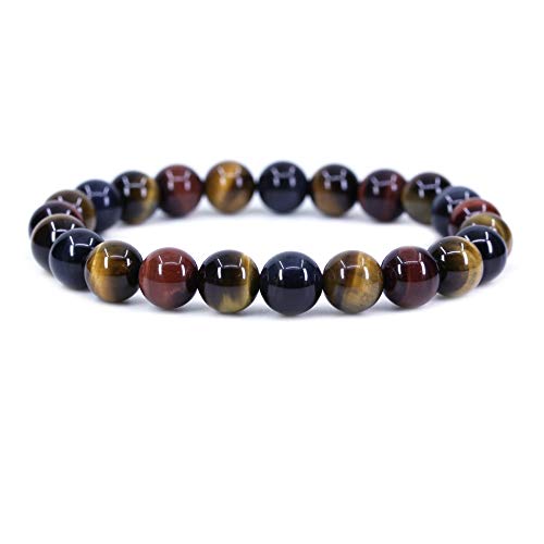 Keleny Gem Semi Precious Gemstones 8mm Natural Quartzite Stone Round Beads Crystal Stretch Bracelet 7 Inch Unisex - color: Multicolor Tiger Eye