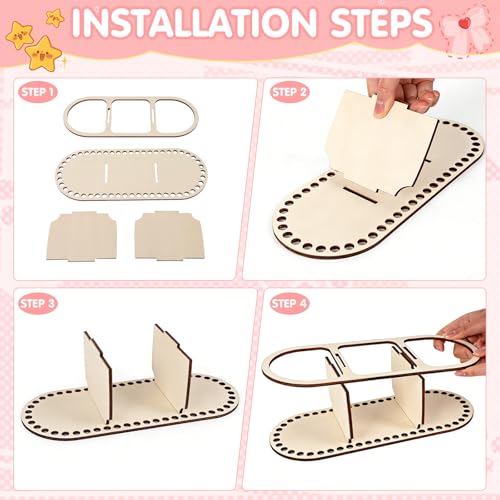 2pcs 9mm Hole Crochet Organizer Basket Base, HSSZXFR Oval Shape Wooden Basket Bottom with Divider and Lid, Three-Compartment Design, 30x15cm/11.8"x5.9", for DIY Basket Weaving Craft Making Supplies