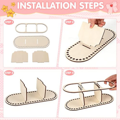 2pcs 9mm Hole Crochet Organizer Basket Base, HSSZXFR Oval Shape Wooden Basket Bottom with Divider and Lid, Three-Compartment Design, 30x15cm/11.8"x5.9", for DIY Basket Weaving Craft Making Supplies
