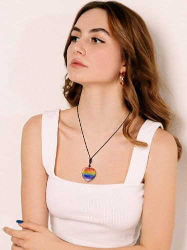 Jovivi Natural 7 Chakras Healing Crystals Necklace Heart Gemstone Palm Worry Stone Chakra Pendant Necklace for Anxiety Stress Relief Balancing Meditation - color: Heart-shaped