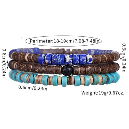 Vintage Multilayer African Turpine Wood Beaded Stretch Bracelets Bohemian Retro Coconut Shell Stackable Elastic Bracelet for Women Men Summer Beach Vacation Holiday Jewelry Gifts - style: StyleB