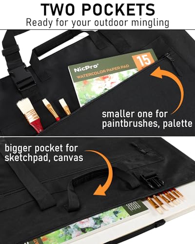 Nicpro Light Weight Art Portfolio Bag, 18x 24 Inches Waterproof Art Portfolio Case with Shoulder & Handle Carry, for Artwork, Poster, Sketch Drawing, Canvas, Photography, Solar Panel Storage
