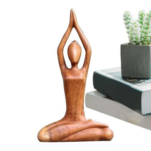 Wooden Yoga Statue - Meditating Figurine for Home Decor | Hand-Carved Yoga Sculpture for Living Room, Study, Gallery Display, Tabletop Accent, Zen Garden Ornament, Spiritual Mindfulness Decoration