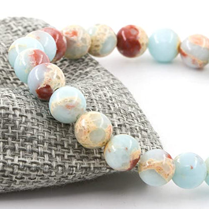 Natural Gemstones Bracelet 8mm Chakra Round Beads Energy Power Crystal Reiki Healing Elastic Stretch 7 Inch for Women Men Unisex - color: Turquoise-B