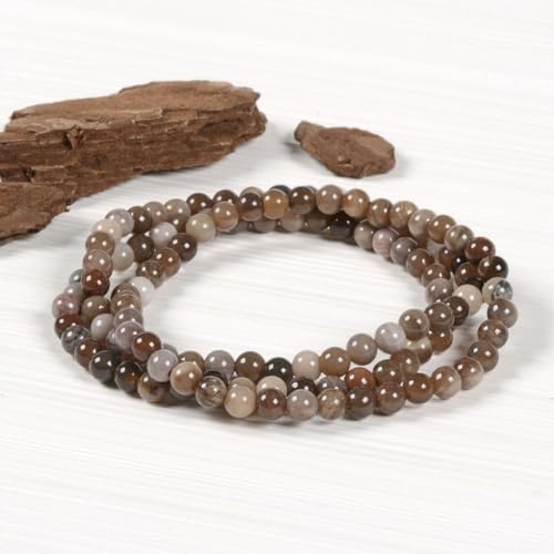 Justinstones Gem Semi Precious Gemstone 3pcs 4mm Round Beads Stretch Bracelet 6.5 Inch Unisex - color: Petrified Wood Fossil