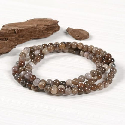 Justinstones Gem Semi Precious Gemstone 3pcs 4mm Round Beads Stretch Bracelet 6.5 Inch Unisex - color: Petrified Wood Fossil