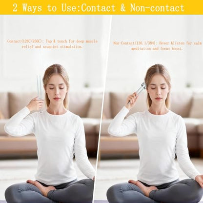 Tuning Fork Set 128Hz,136.1Hz,256Hz,384Hz with Activator Generates Weighted and Unweighted Sounds for Chakra Balancing,Yoga,Meditation and Relaxation