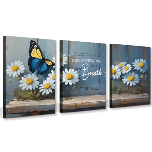 QPOKLAF Blue Bathroom Wall Decor Scripture Wall Art Canvas Print,Floral Framed Poster Bible Verses Living Room Aesthetics Set of 3 (12" x16) - color: Framed-Scripture Wall Art Canvas Print