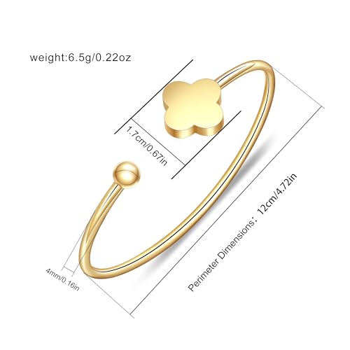 Clover Bracelet Bangle for Women, Lucky Bracelet Friendship Bracelet Gold Clover Bracelets Open Bangle Jewelry Cuff Stainless Steel Bracelet Birthday Christmas Gifts for Women - color: Gold