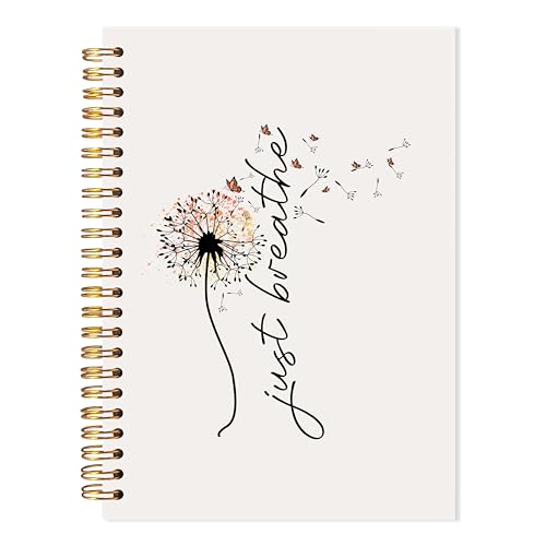 Just Breathe Dandelion Spiral Notebook, Mental Health Journal for Women, Anti Anxiety Relief Gifts Notebook, Inspirational Positive Dandelion Floral Journal, 5.5x8.3