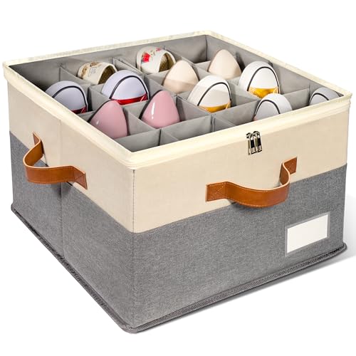 1 Pack Shoe Organizer for Closet, Adjustable Shoe Box Storage Containers, Large Foldable Shoe Bins with Clear Cover, Space Saving Shoes Holder with 4 Handles, Fits 8-16 Pairs, Beige - color: Beige and Grey, size: (1 Pack) 17"L x 17"W x 12 ½"H