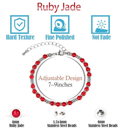 LPBeads Beaded Bracelets for Women Energy Gemstone Charm Jewelry Adjustable Bracelet Gifts for Mom, Daughter, Wife, Friends, Bestie - color: Ruby Jade