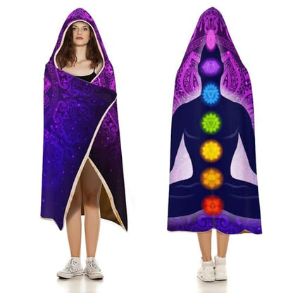 Seven Chakra Yoga Meditation Lotus Purple Mandala Large Size Comfortable Hooded Blanket, Warm Blanket 40"x50" - color: Seven Chakra Yoga Meditation Lotus Purple Man, size: 40"x50"
