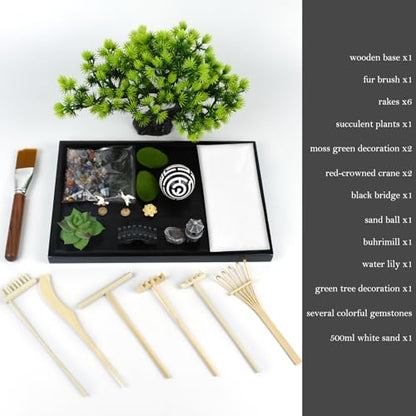 Artcome Japanese Zen Sand Garden for Desk - Home, Office Desk Accessories - Crafted Meditation Therapy Rectangle Tray - Mindful Relaxation Tool for Stress Relief - color: Black Ball