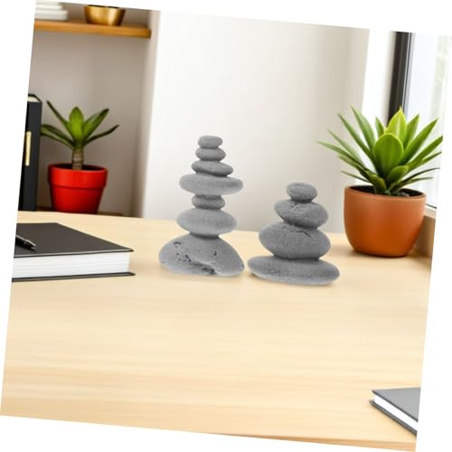 PRETYZOOM Japanese Garden Pebble Decor Zen Garden Ornaments Stacked Stone Decorations Decorative Rocks 2pcs Set