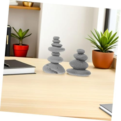 PRETYZOOM Japanese Garden Pebble Decor Zen Garden Ornaments Stacked Stone Decorations Decorative Rocks 2pcs Set