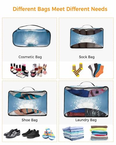Meditation Lotus Flower 4 Set Packing Cubes, Asian Zen Spiritual Packing Cubes for Carry on Suitcase Travel Essential Bag for Clothes Shoes Cosmetics Toiletry