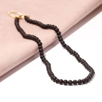 Simple Choker Necklace for Women Real Stone and Crystals Necklaces 4mm Beaded Choker Jewelry Meditation Gift for Women (16"+2") - style: Lava Stone