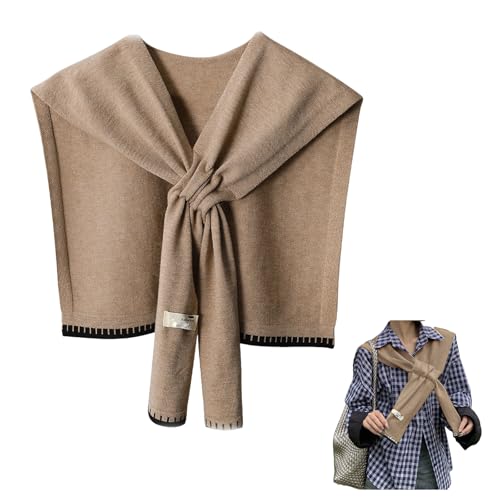 Sweater Shawl Wraps for Women Fashion Knitted Shoulder Shawls Ponchos Casual Sweaters Scarf Cape Wraps with Sleeves - color: 11 Wheat/Black Trim