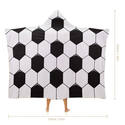 Soccer Ball White and Black Large Size Comfortable Hooded Blanket, Warm Blanket 40"x50" - color: Soccer Ball White and Black, size: 40"x50"