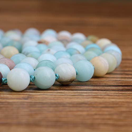 COAI OM Charm Hand Knotted Tassel 108 Mala Beads Necklace - color: Matte Amazonite, size: 8mm